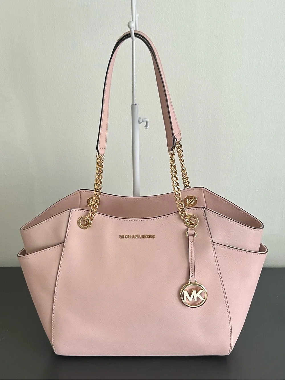 Michael Kors Pink Saffiano Leather Tote Bag large structured shoulder bag